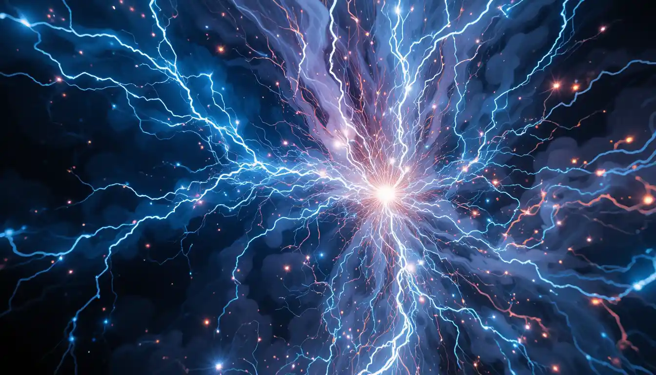 Electric sculpture frozen in a swirling burst of light