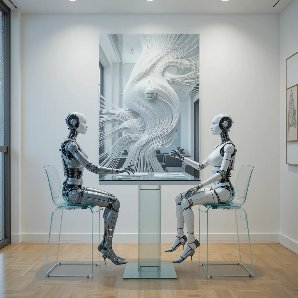 Abstract methacrylate painting in a modern glass office