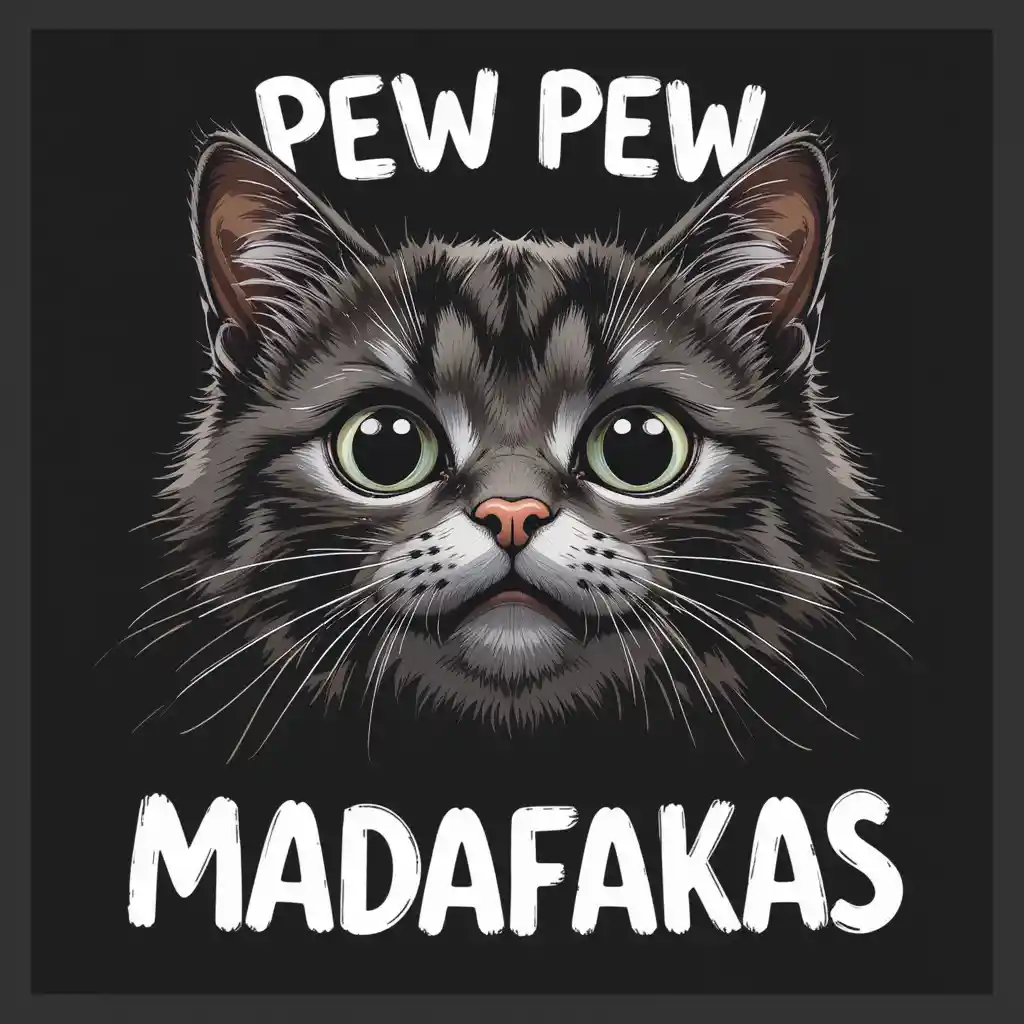 Cute cat face with funny pew pew quote design
