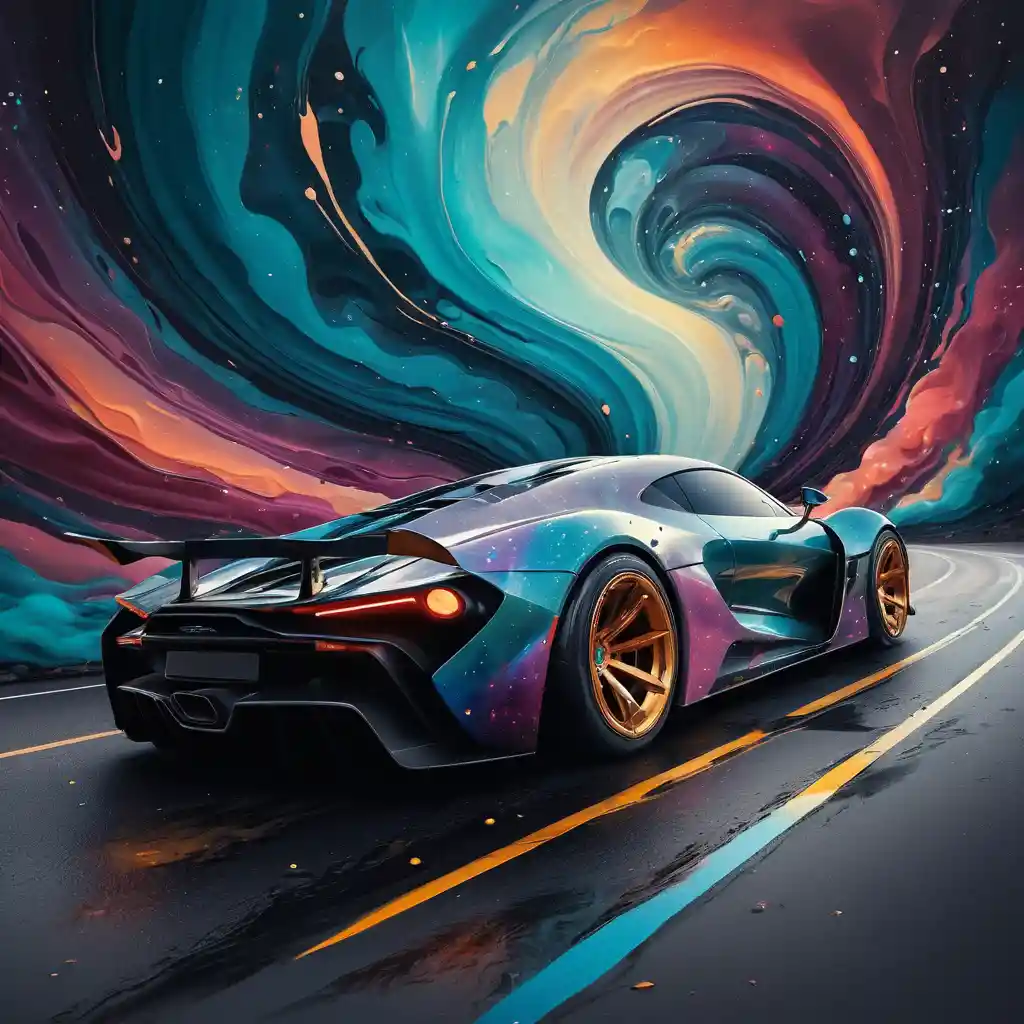 Abstract tunnel of fluid color with cosmic night sky