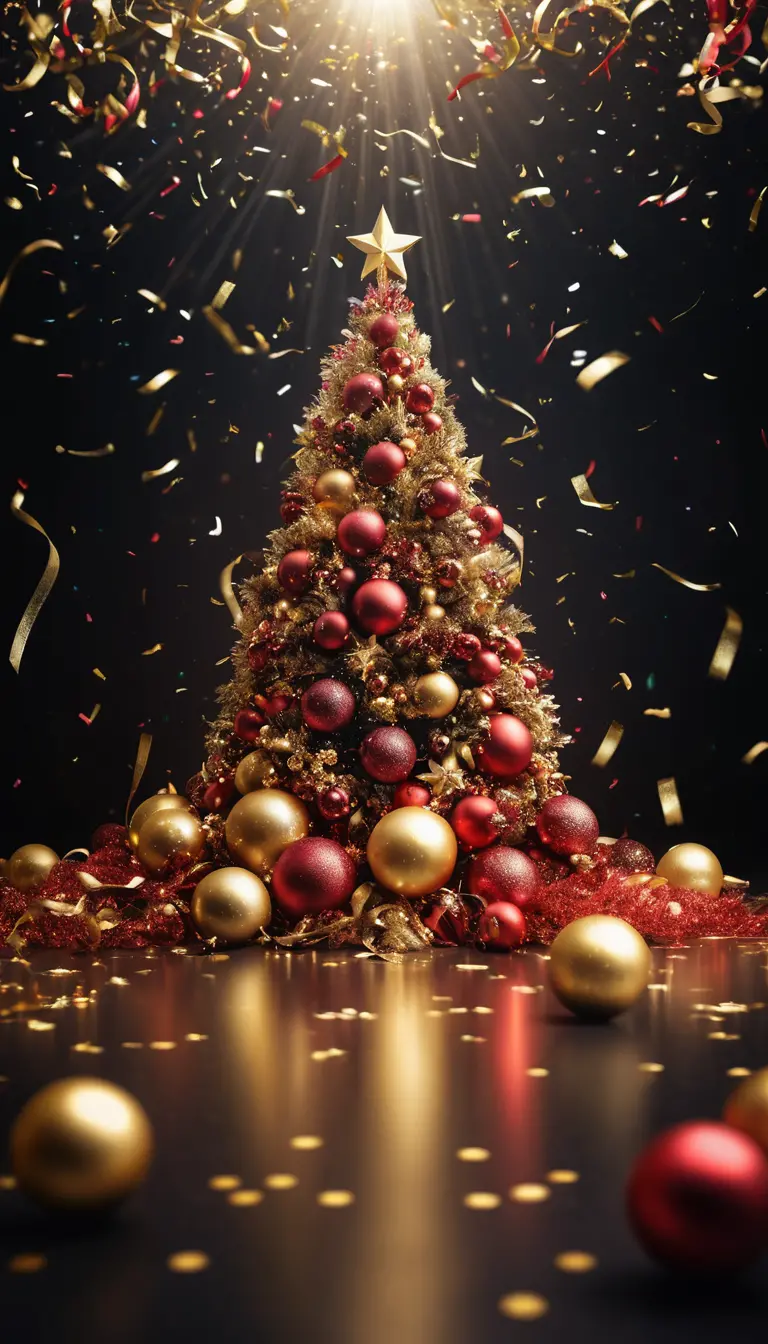 Festive red and gold Christmas tree party background