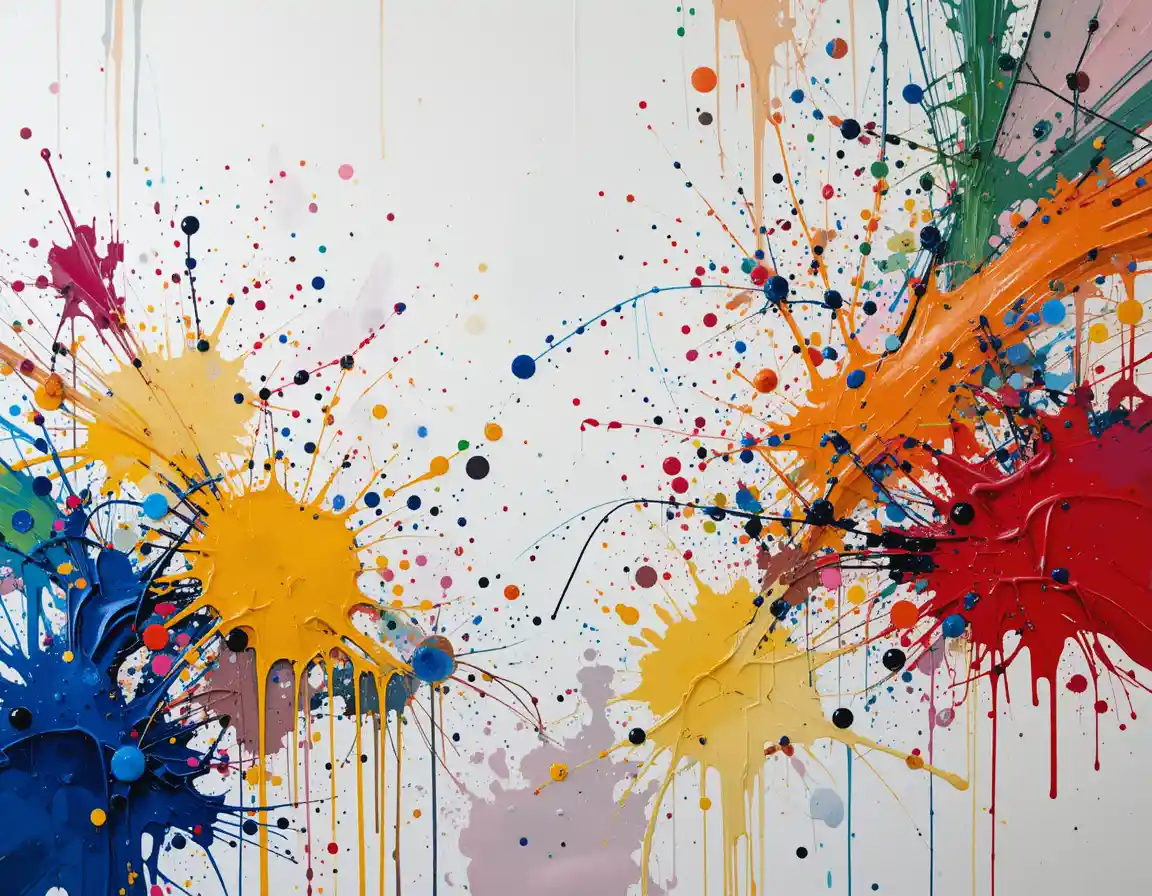 Colorful paint splashes on a clean white canvas
