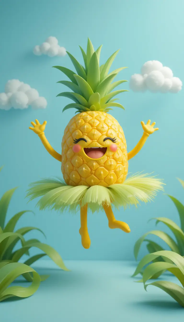 Joyful Dancing Pineapple In Playful 3d Sky Scene