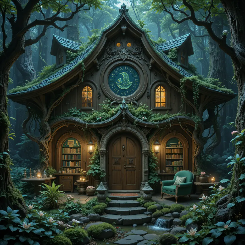 Enchanted Elf Cottage Nestled In A Glowing Forest