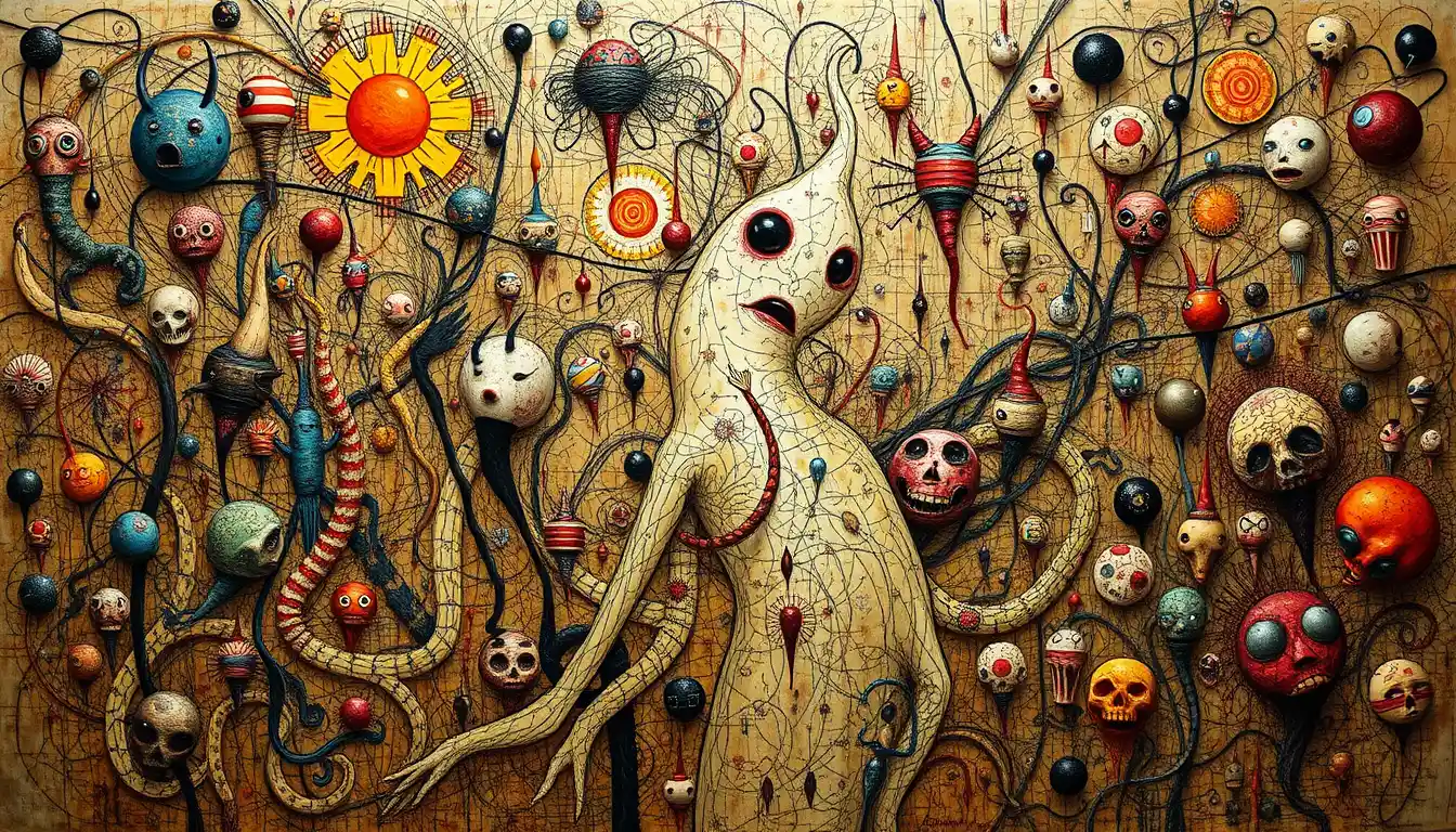 Chaotic Abstract Oil Painting With Organic Scribbled Forms