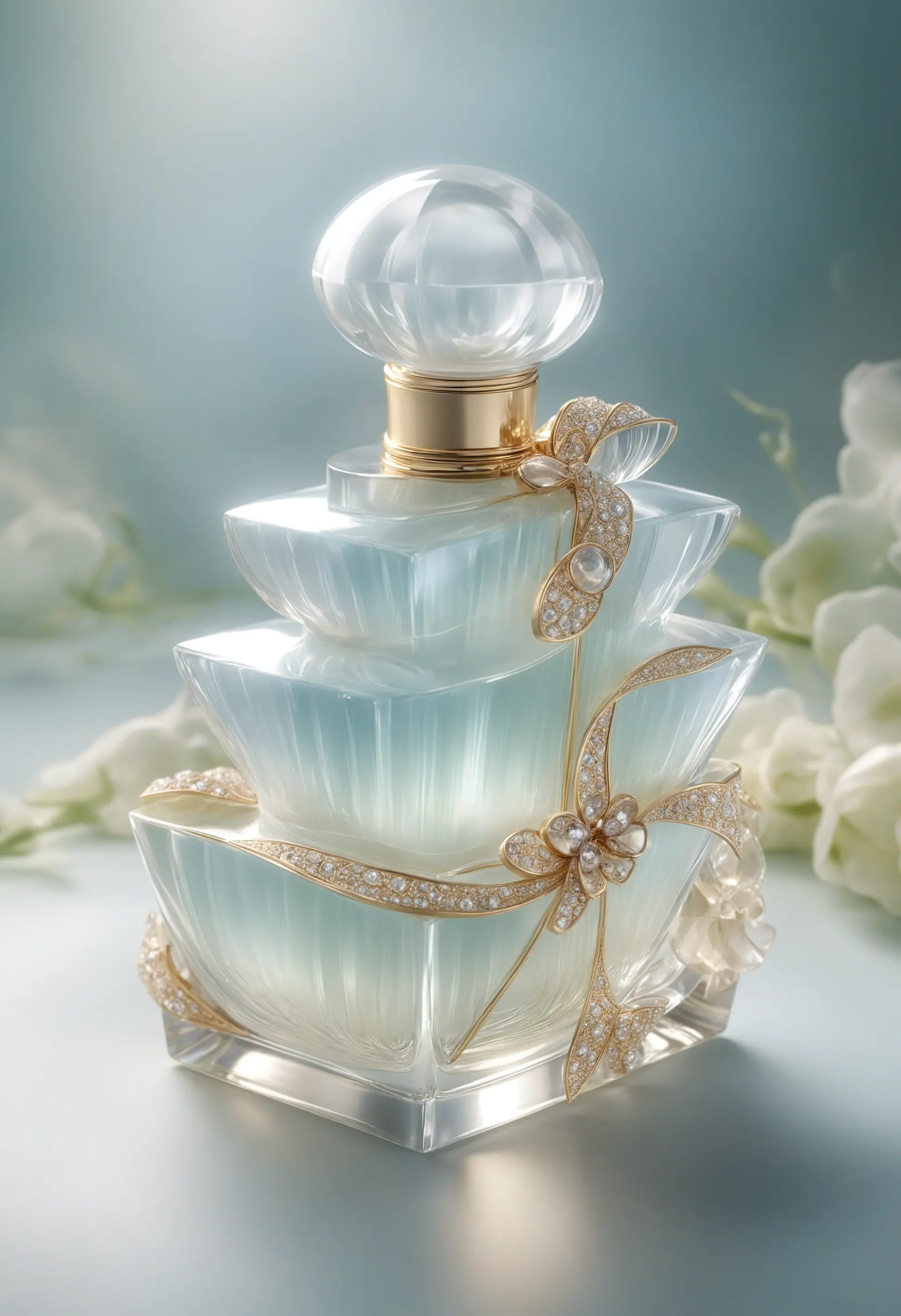 Milky white couture perfume bottle with organza bow