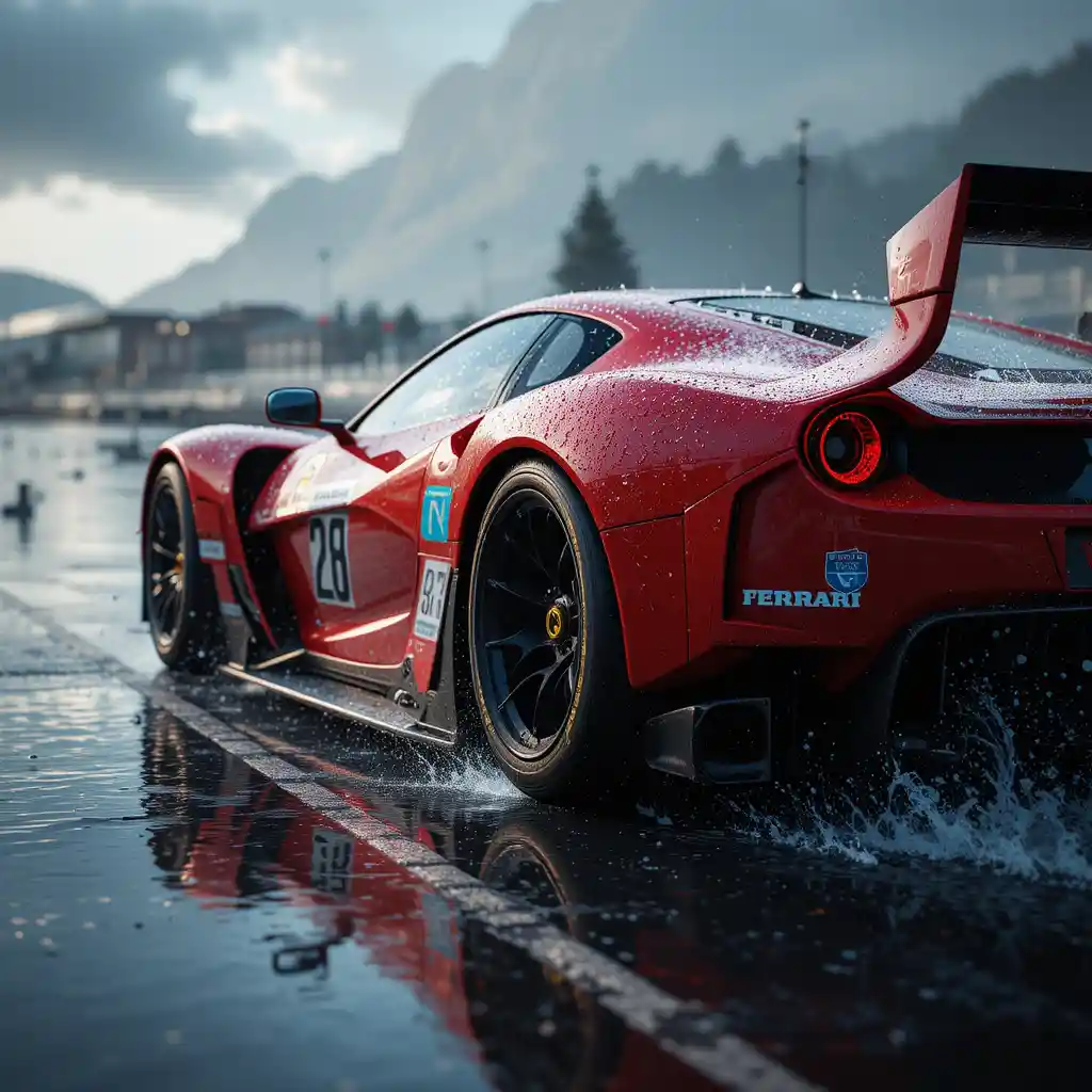Cinematic 3D close up of racing sports car on track