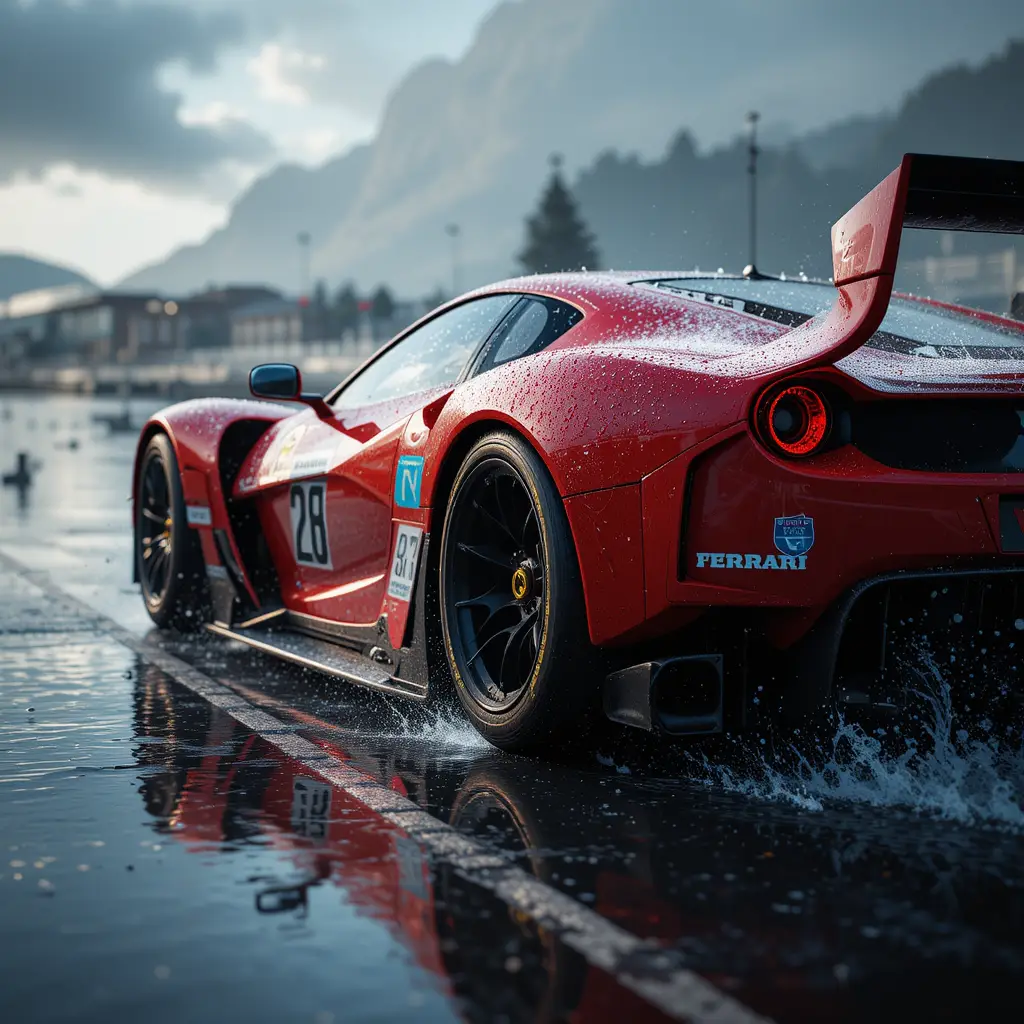 Cinematic 3D close up of racing sports car on track