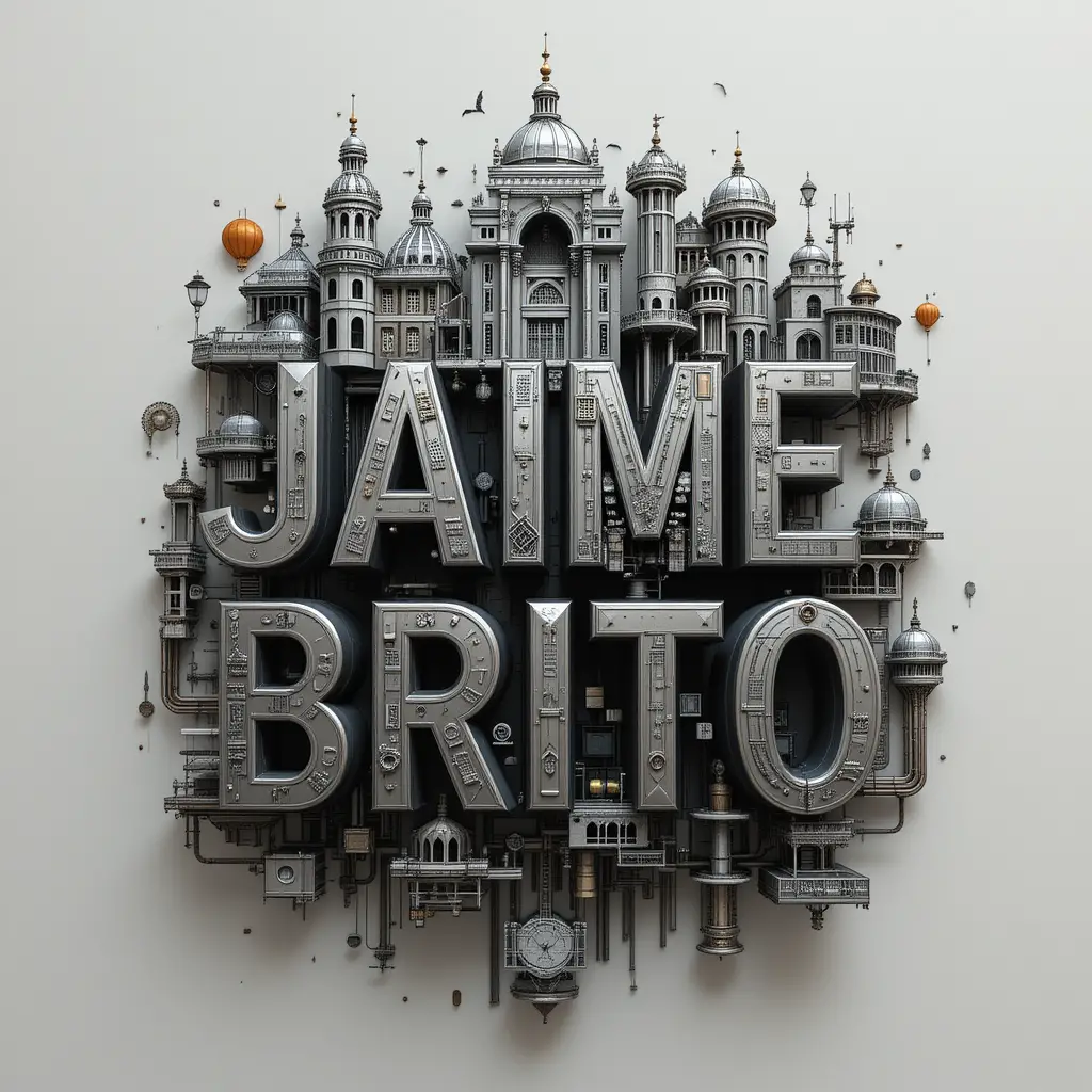 3D aluminum text with architectural and engineering drawings