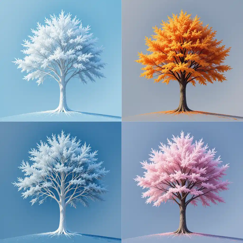 Four seasonal trees on a transparent background illustration