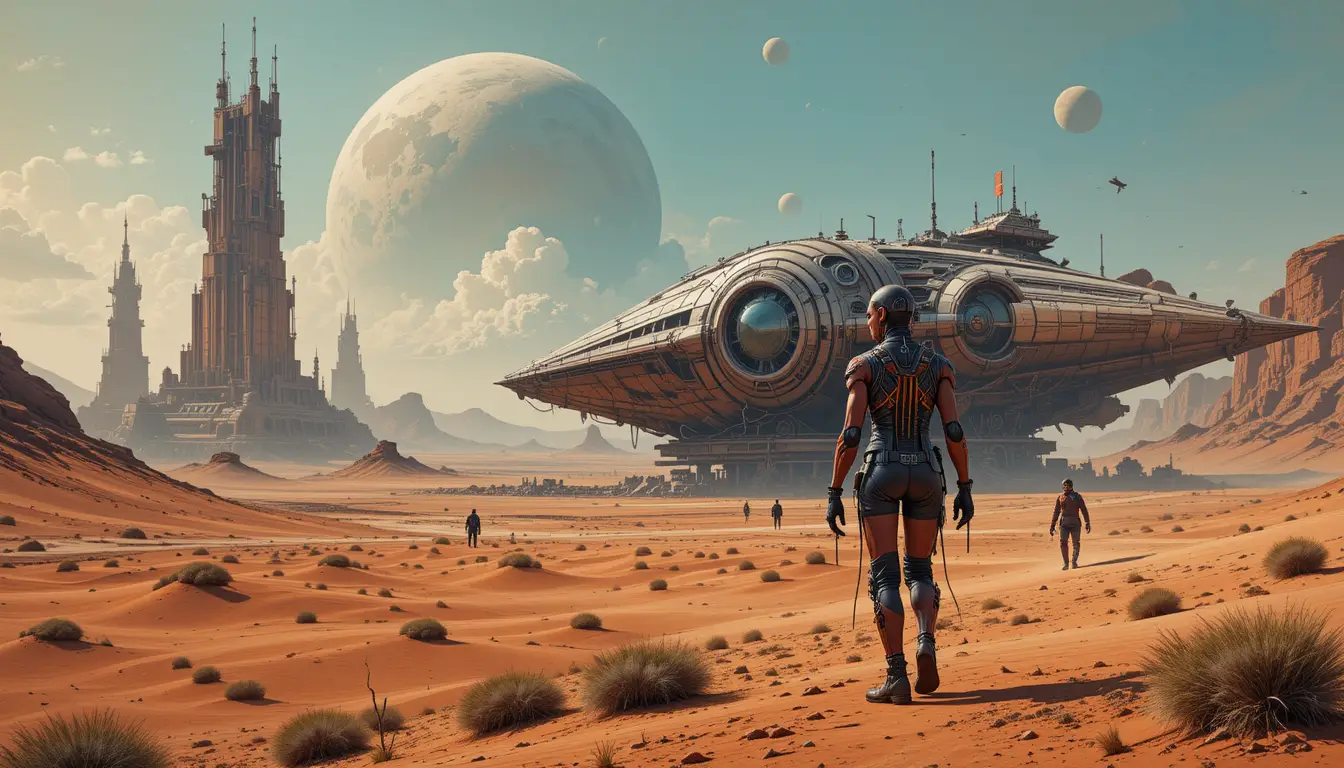 Impressionist Android Exploring Mars Red Dunes