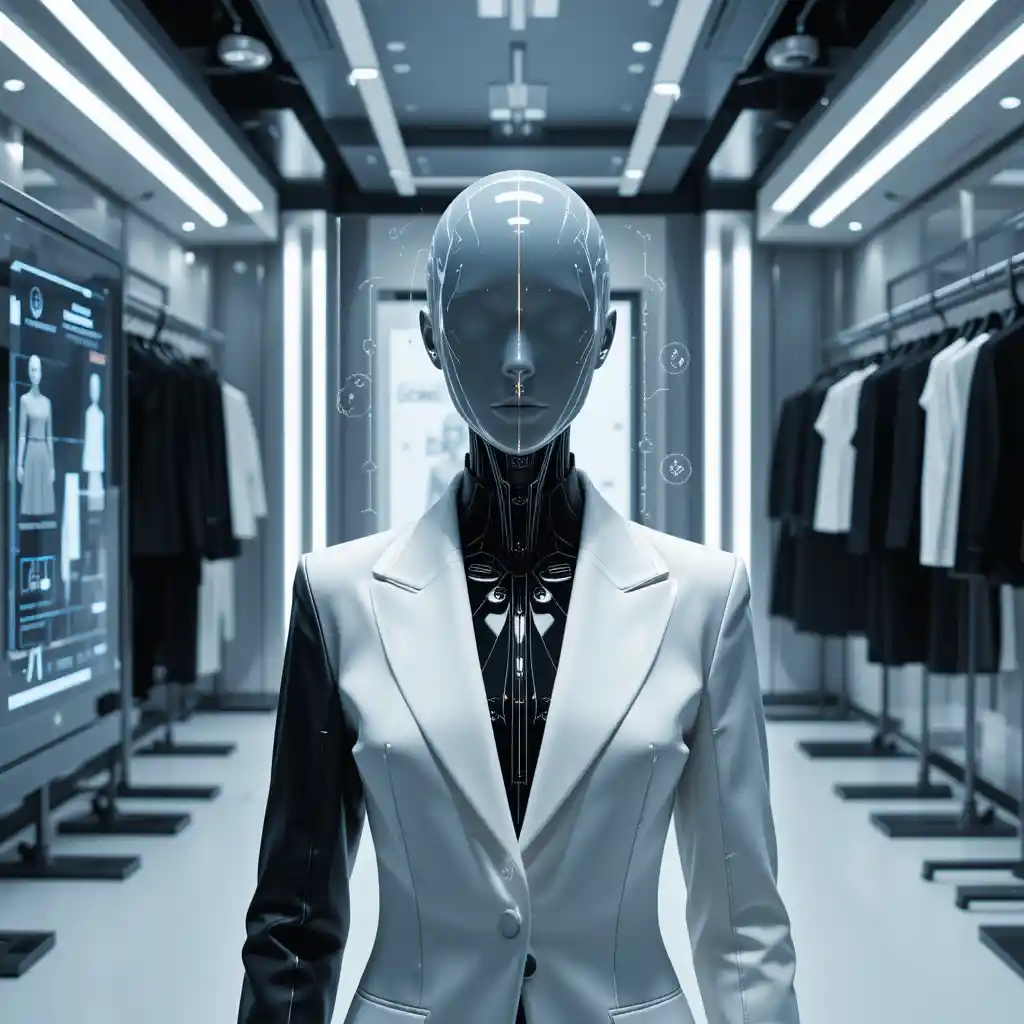 Futuristic mannequin in high tech fashion design studio