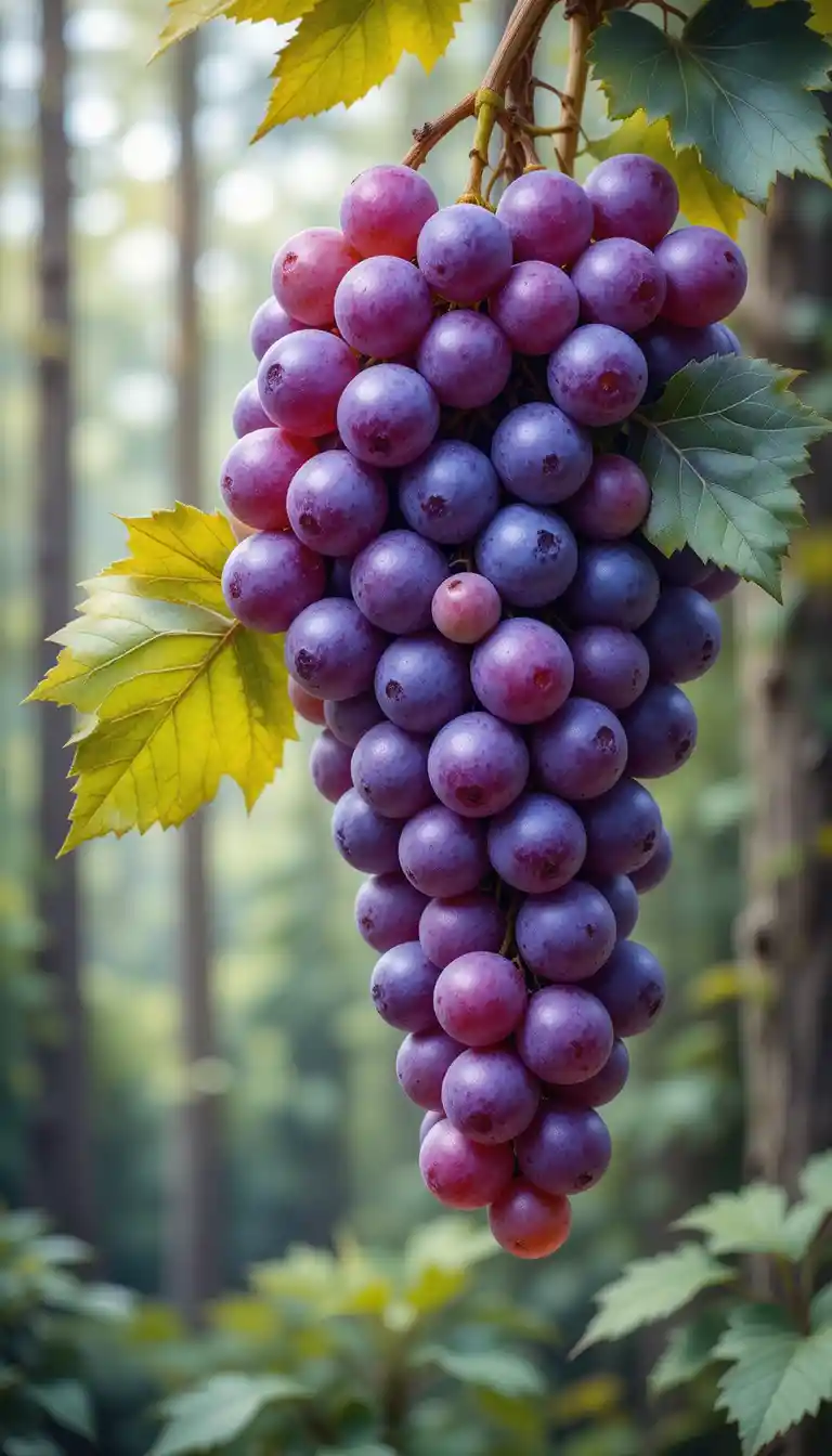 Watercolor Close Up Of Ripe Wild Grapes In Forest