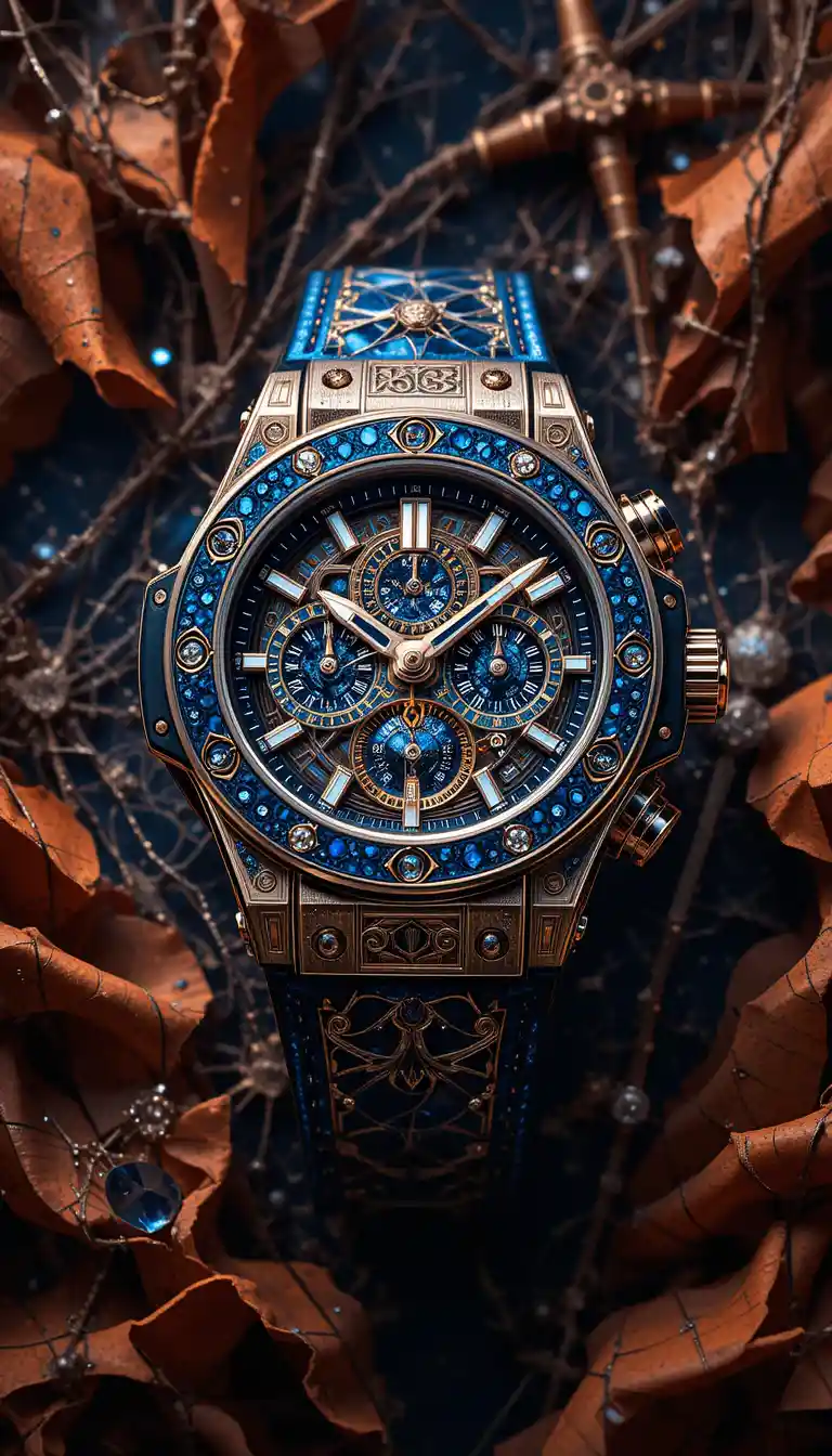 Luxurious sapphire watch in cinematic digital illustration