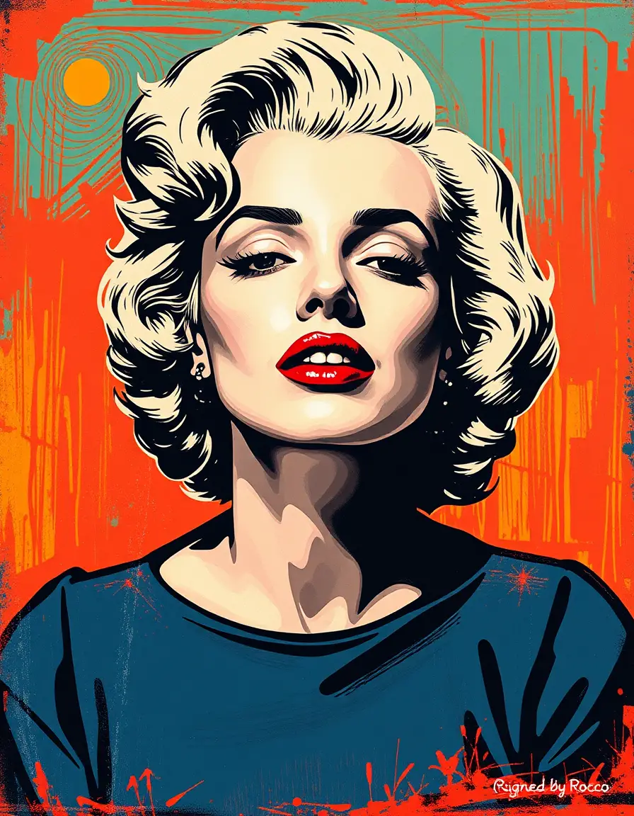 Full body expressive portrait of Marilyn Monroe inspired painting