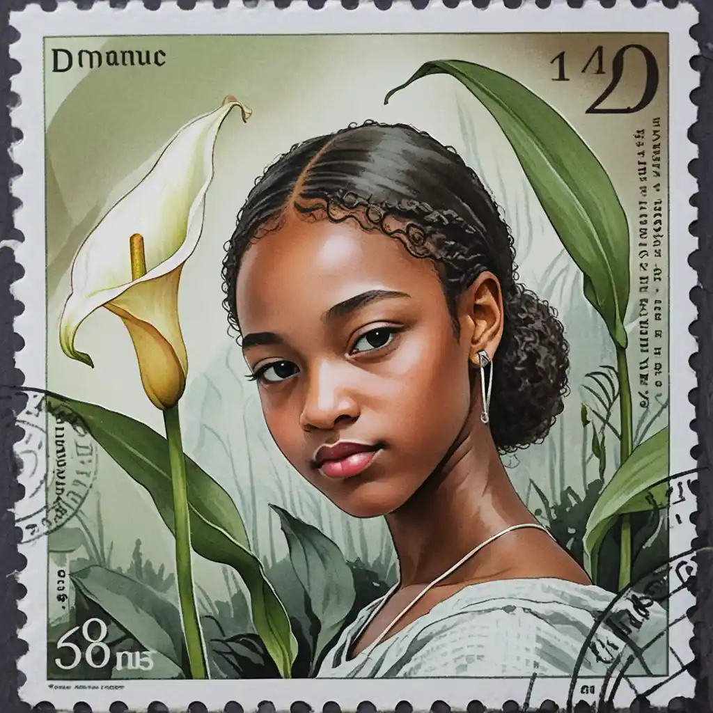 Anime preteen girl portrait with calla lily flower