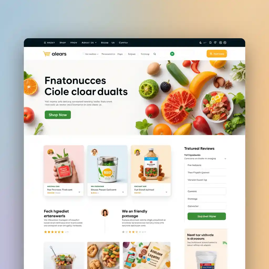 Clean ecommerce landing page with 3d food visuals
