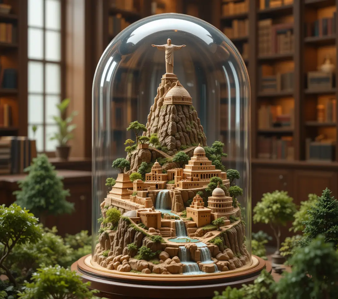 Modello in Miniatura delle Sette Meraviglie sotto Cupola di Vetro