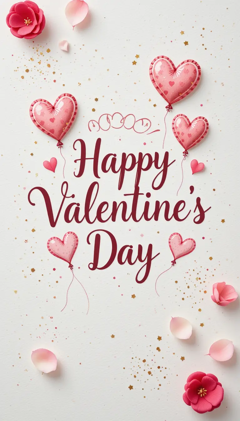 Hand drawn happy valentines day text with pastel hearts
