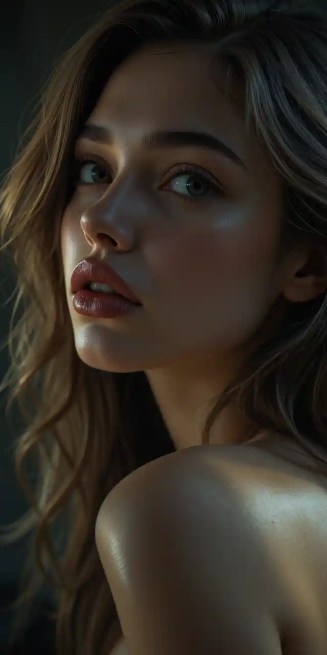 Close up portrait of a girl looking back softly