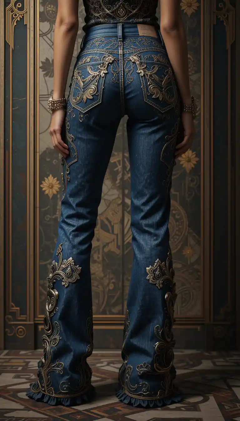 Luxury digital illustration of embellished designer jeans