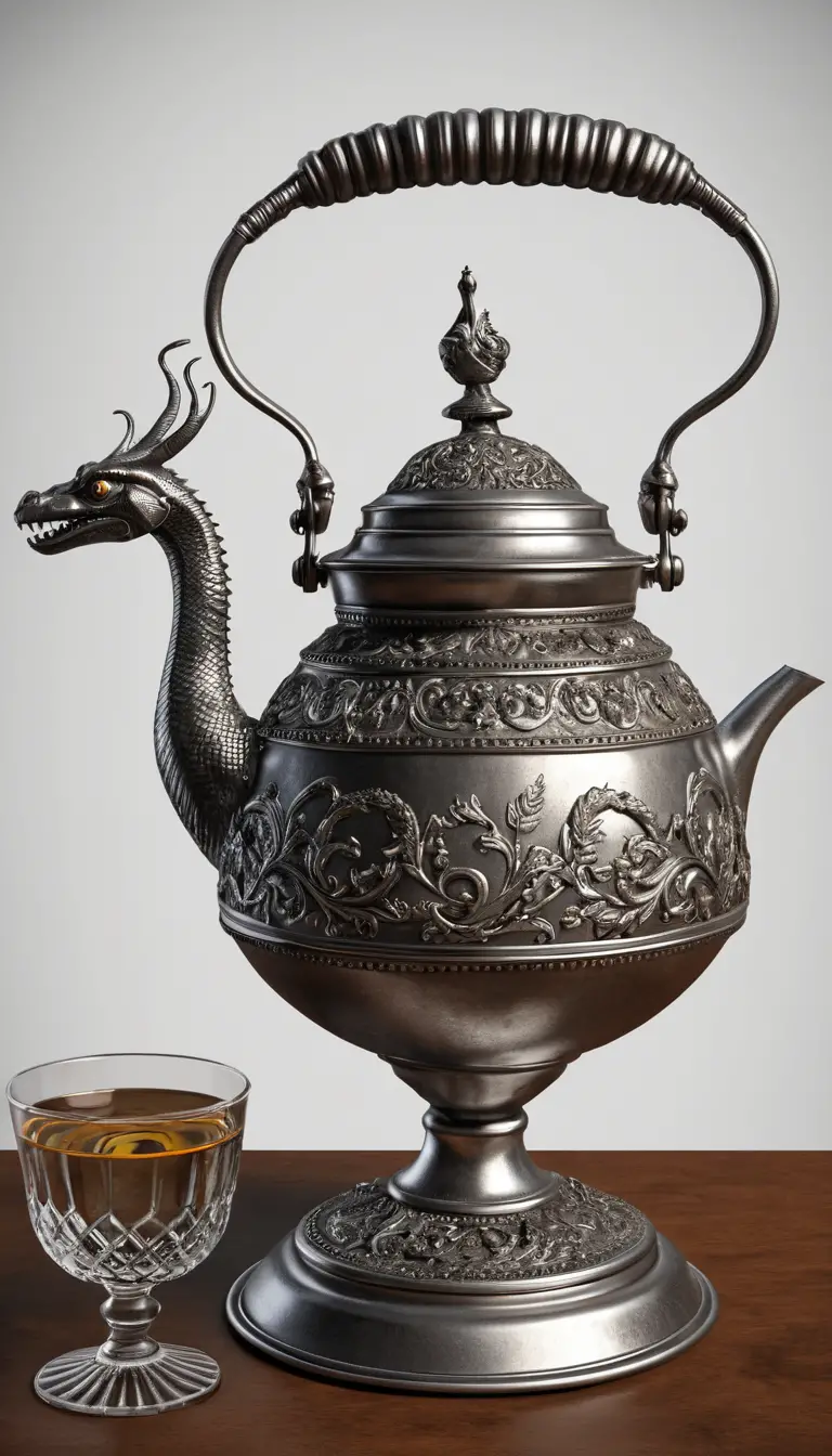 3d render of a metal russian teapot with basilisk
