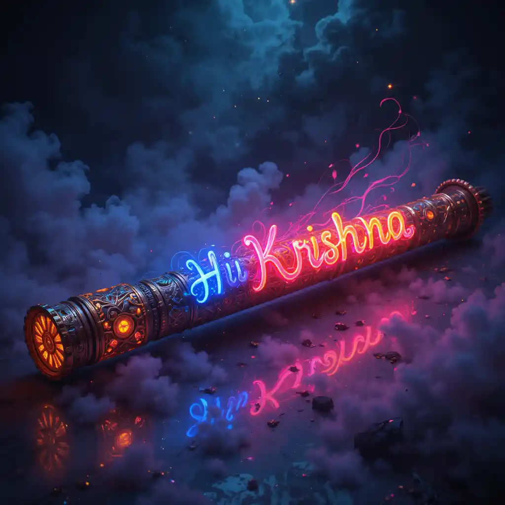 Glowing neon flute with divine mystical aura