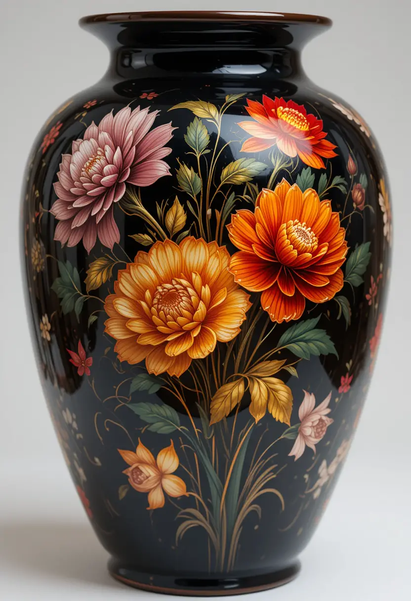 Floral lava engraving design on crystal glass vase