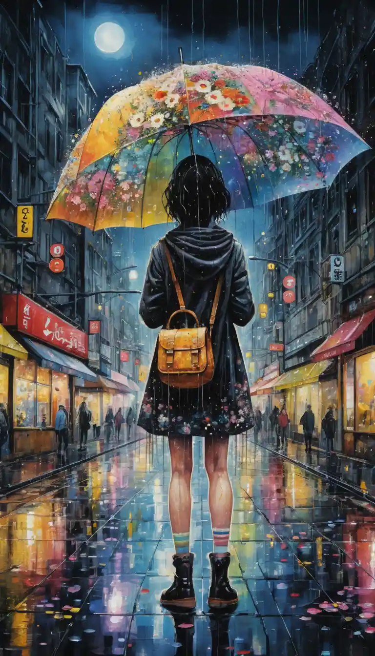 Rain Of Flowers Over A Dreamlike Night Cityscape