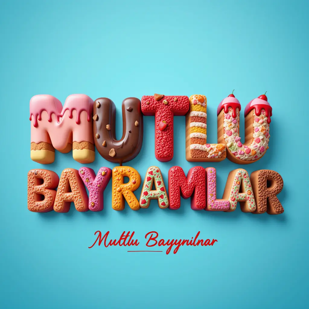 Colorful 3D dessert letters spelling festive holiday greeting