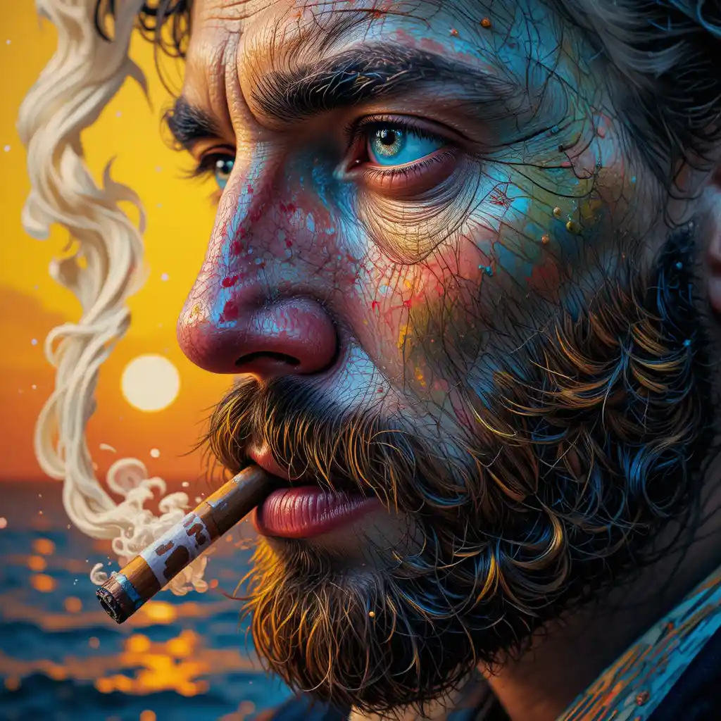 Primo piano di un uomo pensieroso in pittura espressiva