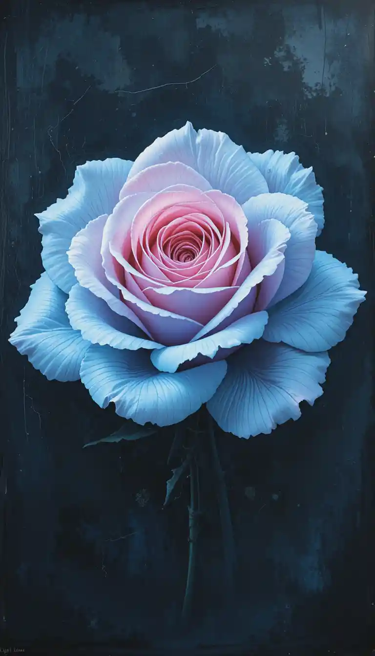 Glowing pink rose against dark textured abstract background