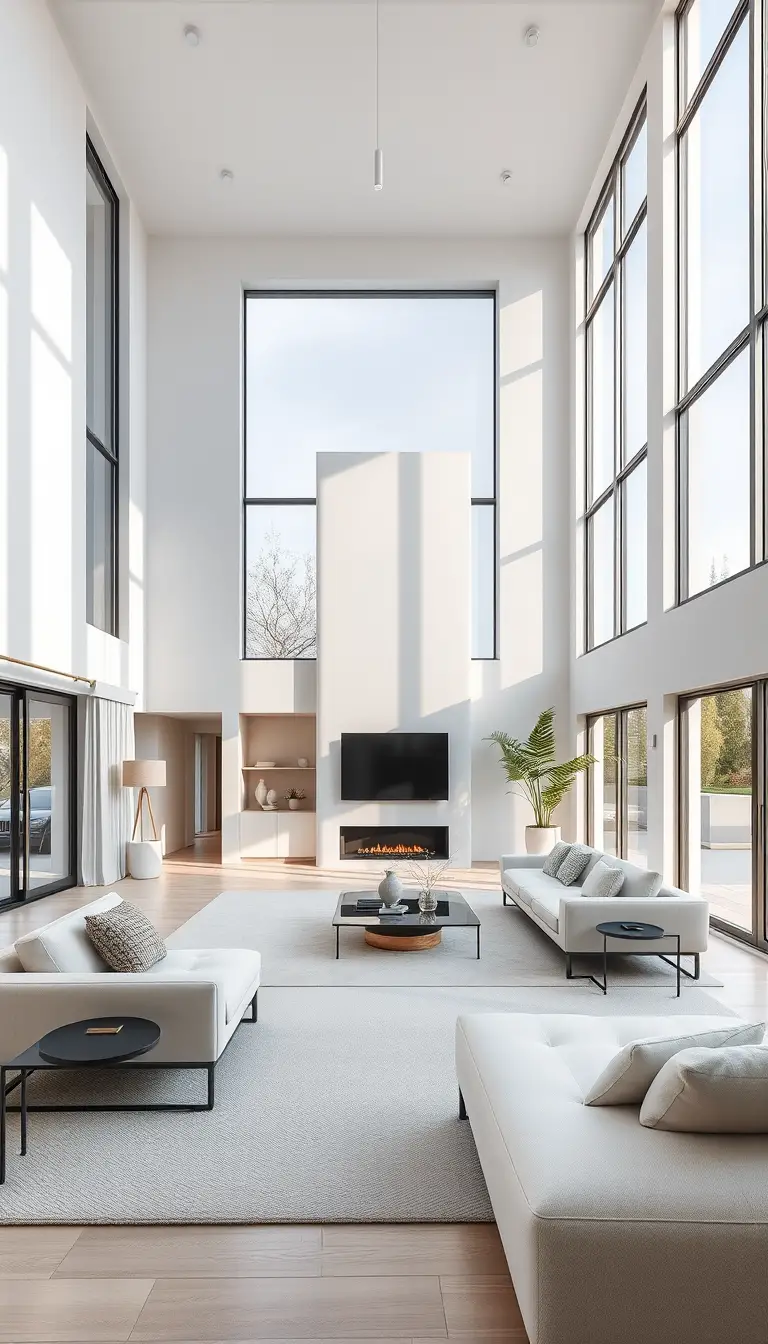 Minimalist european living room with natural light and space