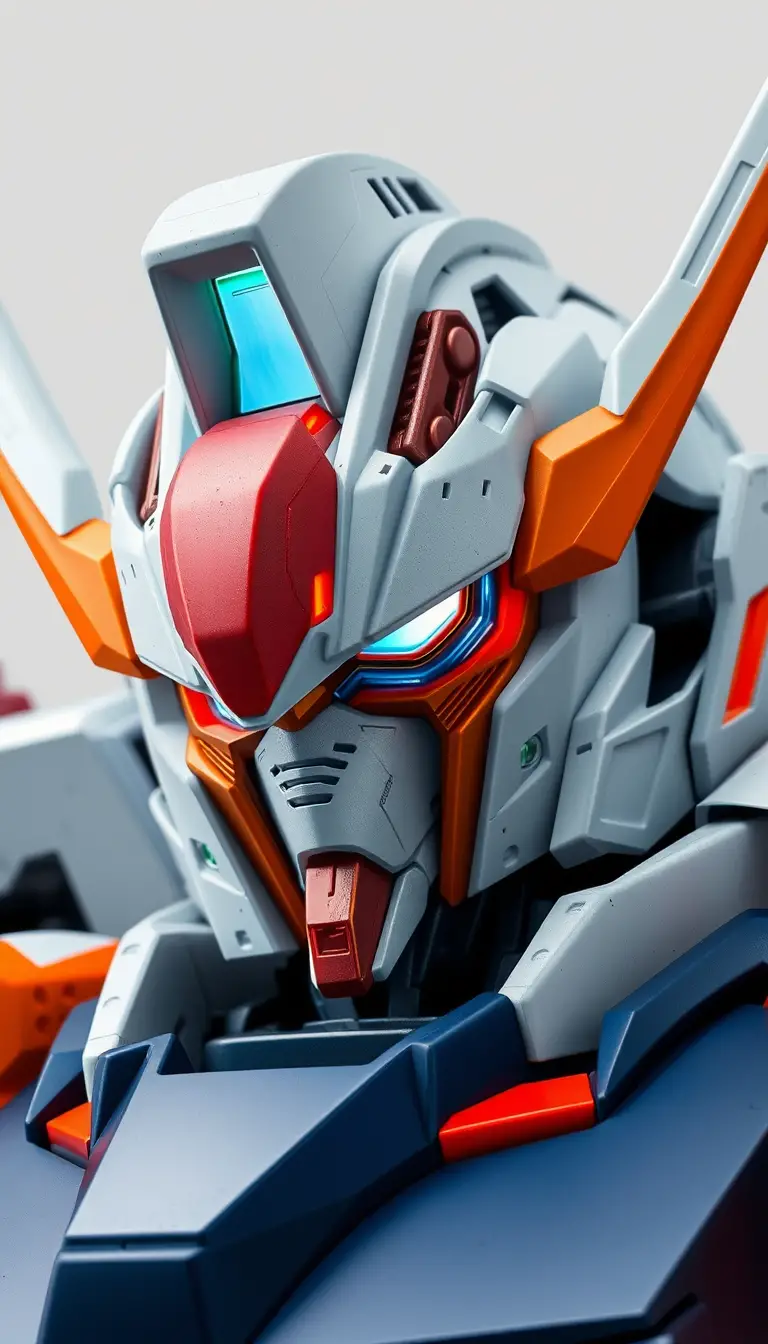 Close up mecha head with detailed segmented armor