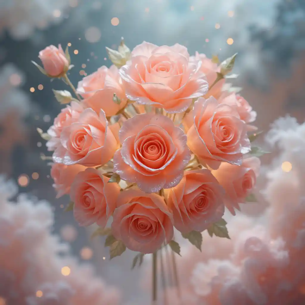 Romantic 3D Wax Rose Bouquet In Dreamy Watercolor Scene