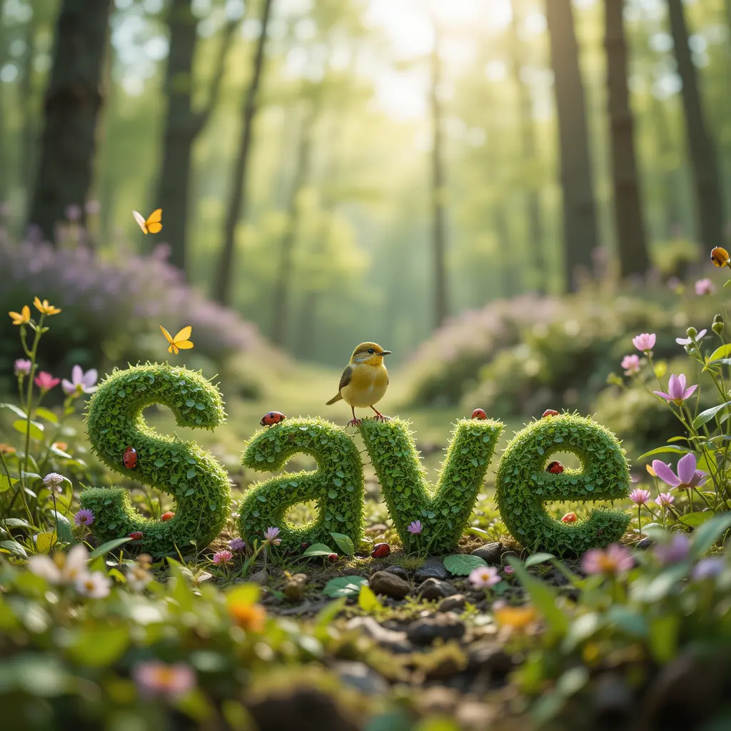 Greenfinch On Save Letters In Peaceful Spring Forest