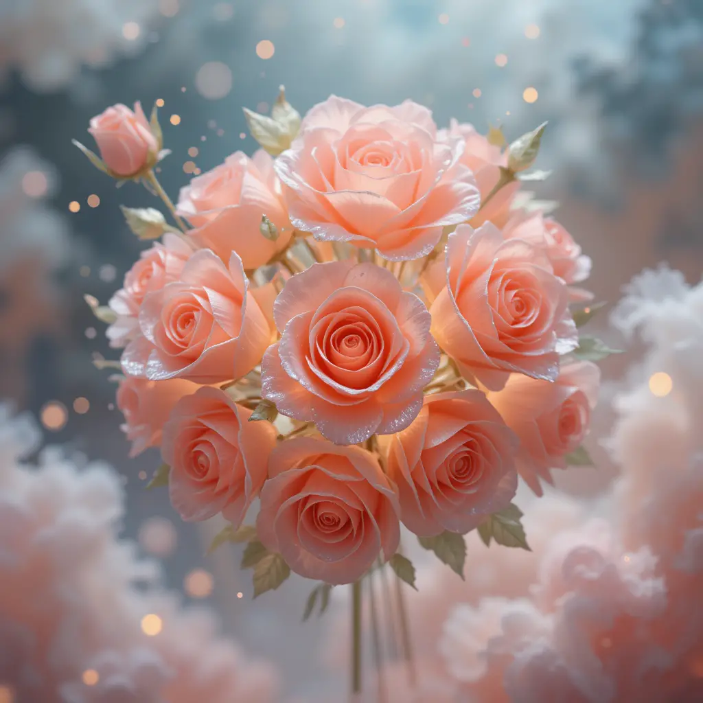 Romantic 3D Wax Rose Bouquet In Dreamy Watercolor Scene