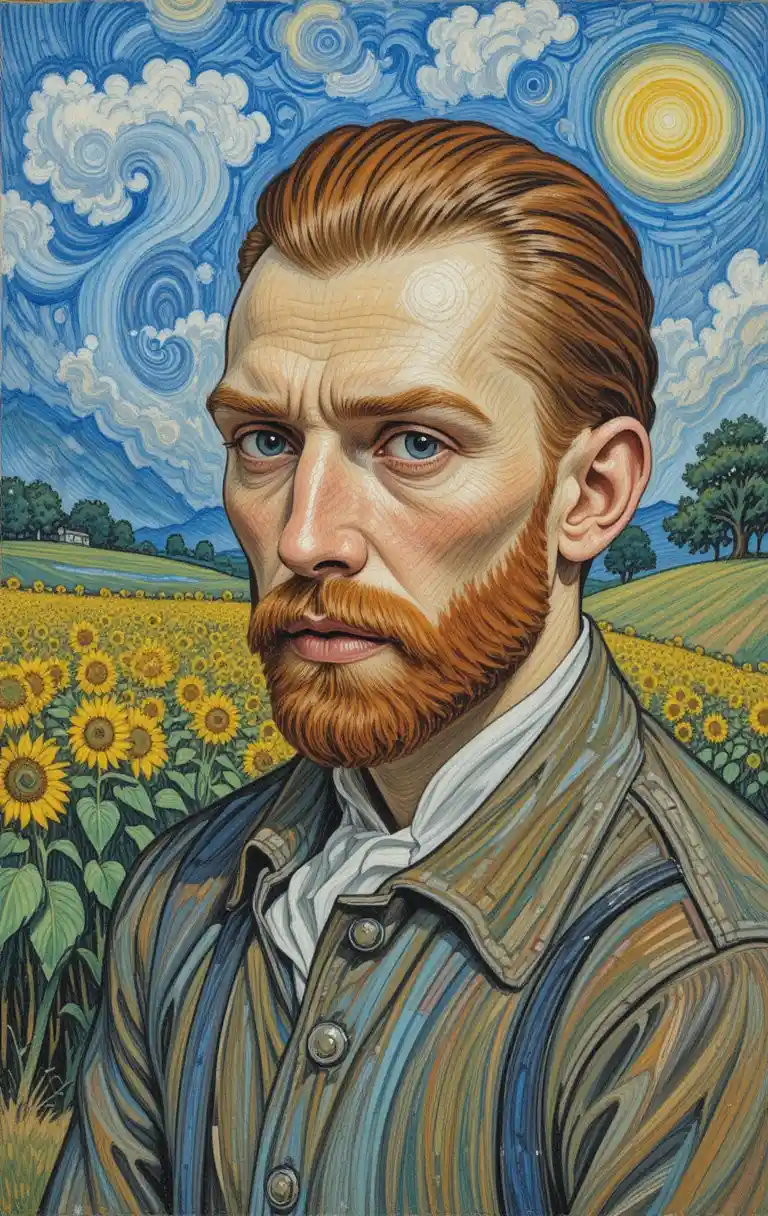 Impressionist sunflower painting in a peaceful countryside scene