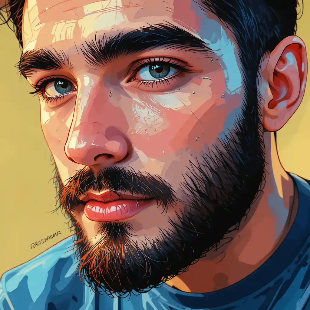 Close up digital illustration of a bearded man portrait