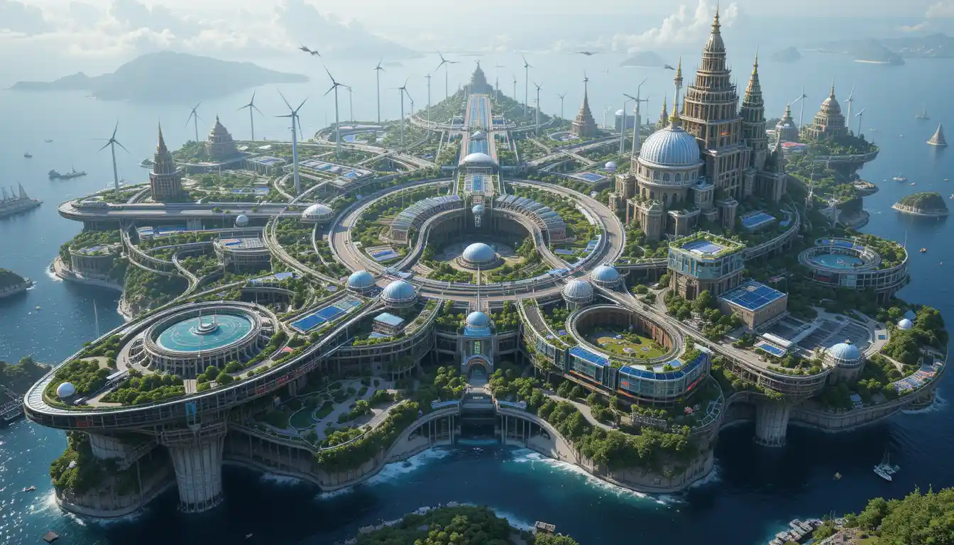 Futuristic Ocean Liner City In Vibrant Symmetrical Design