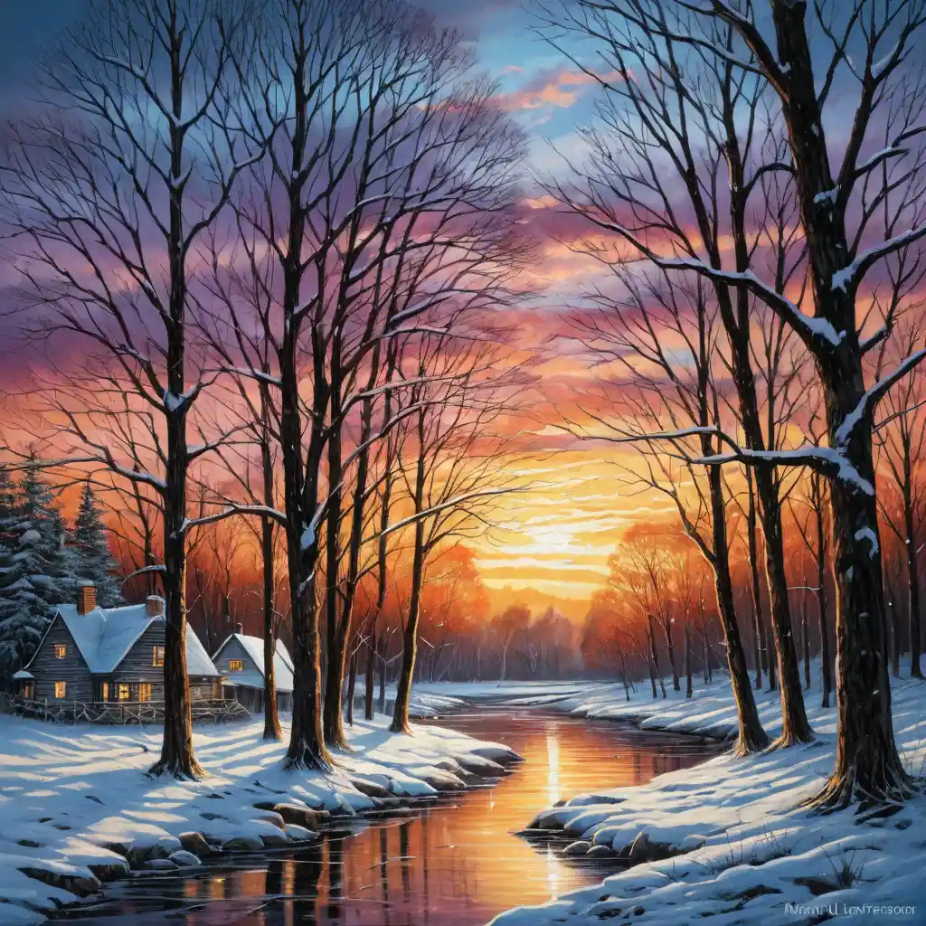 Magical winter landscape in vibrant fantasy illustration