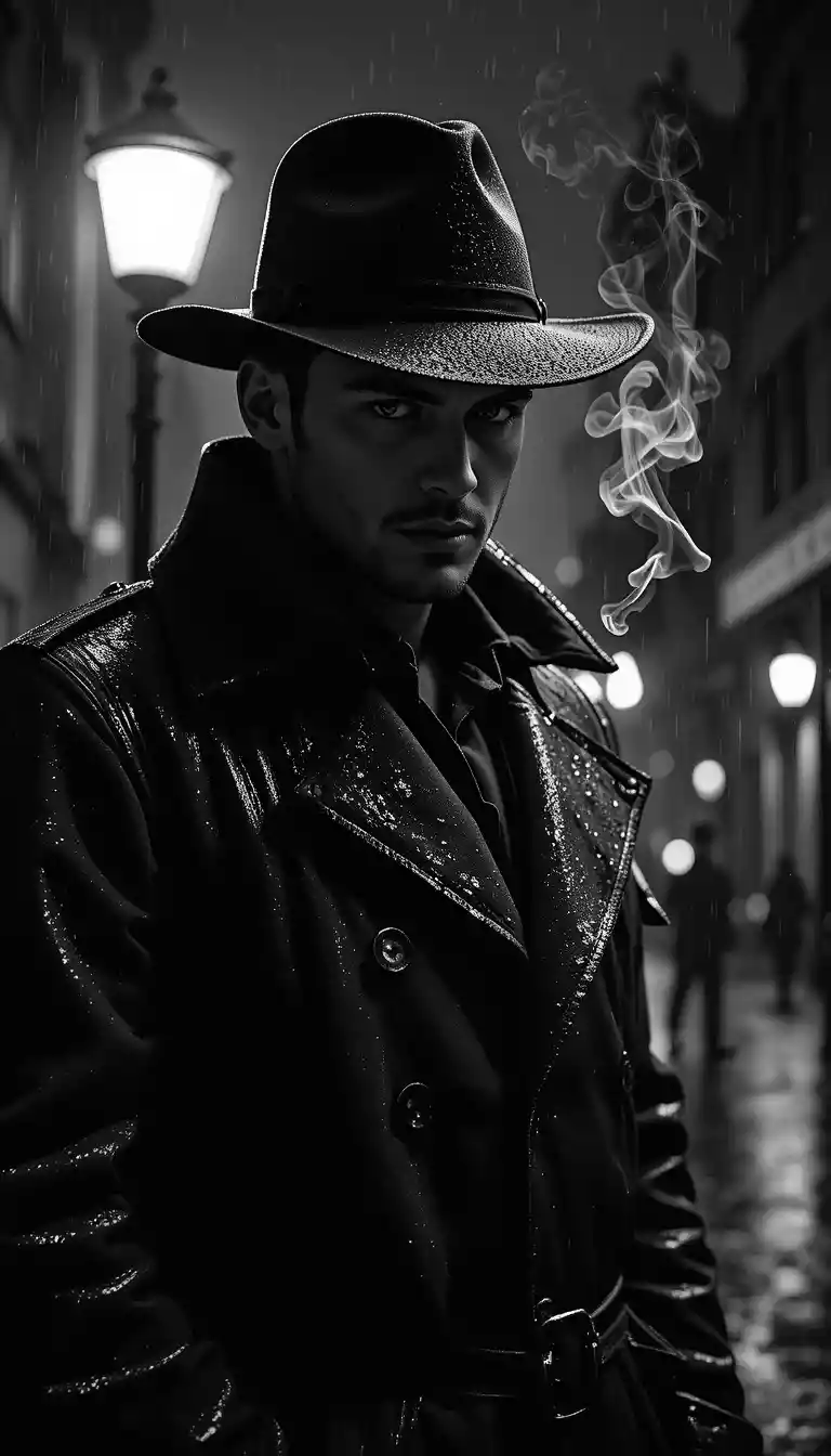 Mysterious man under a lonely streetlamp at night