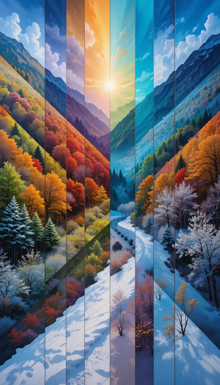 Panoramic painting of four seasons in harmonious landscape