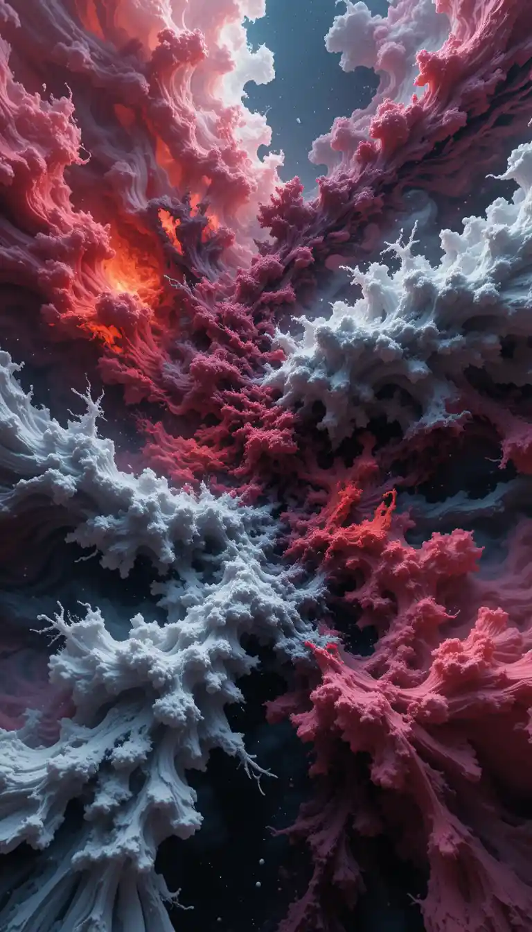 Abstract fractal nebula of swirling red cosmic clouds