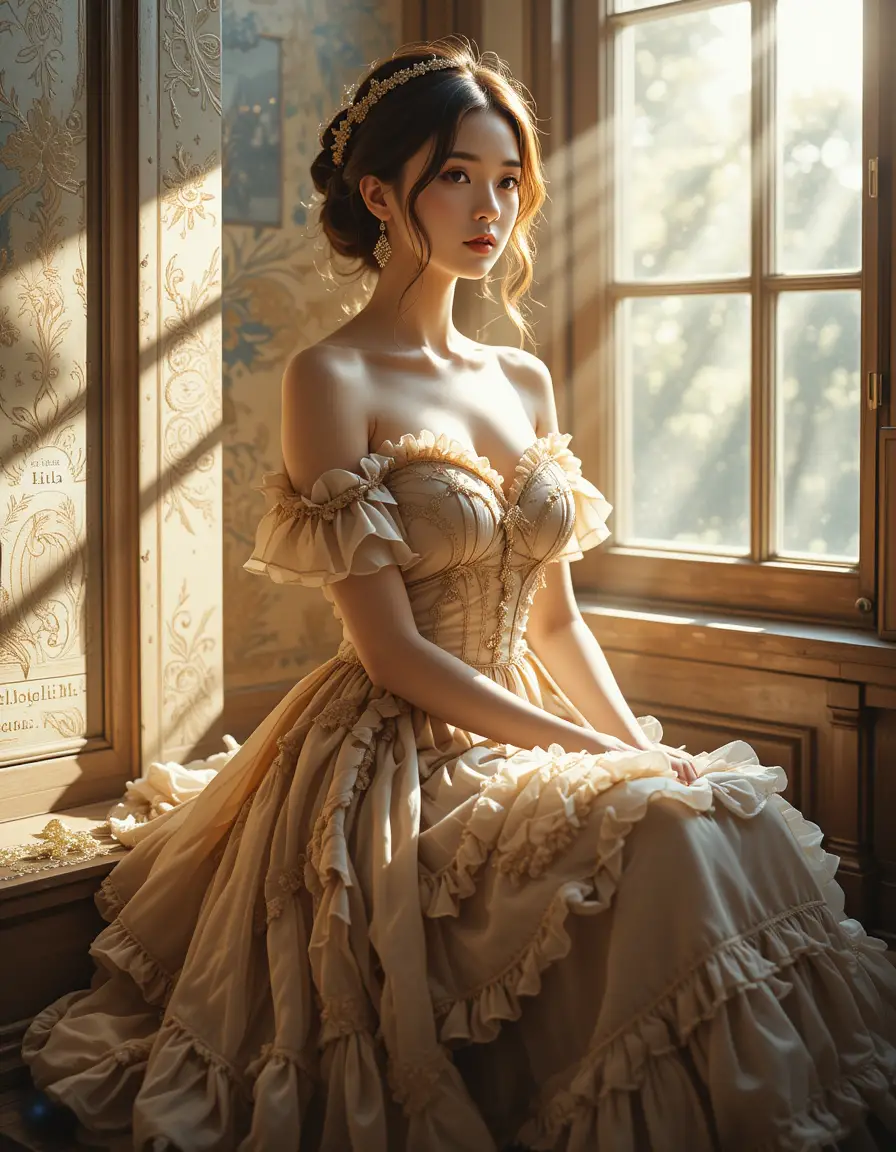 Young woman sitting peacefully by a sunlit window