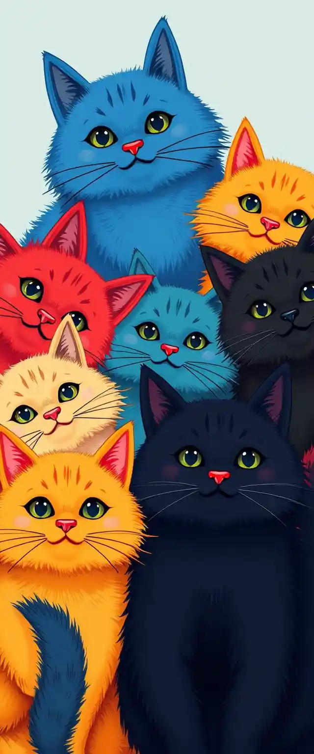 Colorful Circle Of Playful Cats Illustration