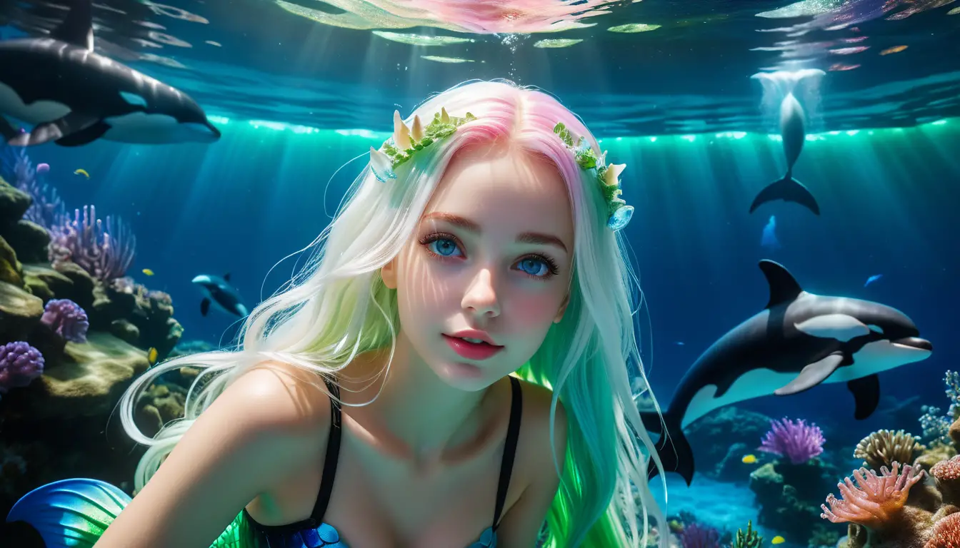 Photorealistic young mermaid with glowing jellyfish body