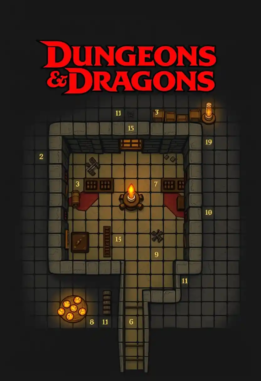 Fantasy dungeon bandits house room map on grid paper