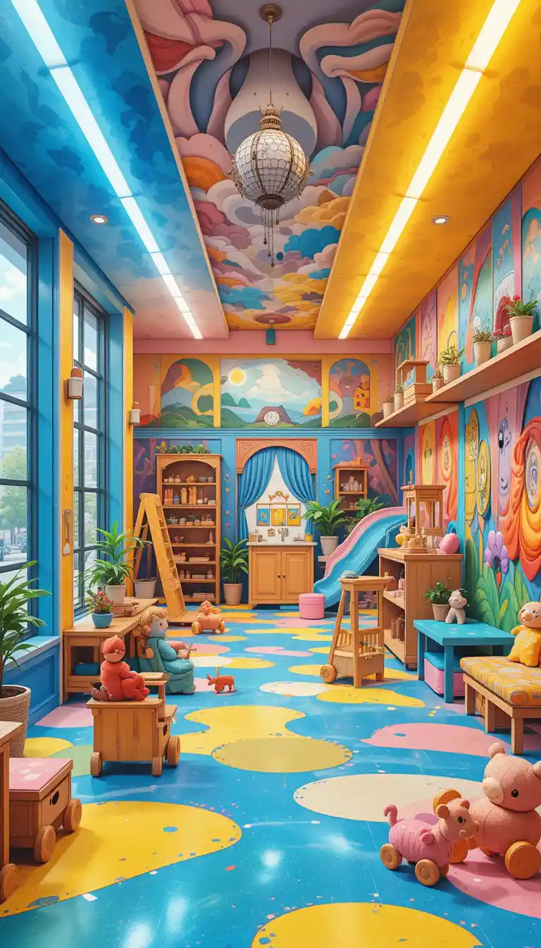 Cheerful Indoor Playground Illustration With Wooden Toys