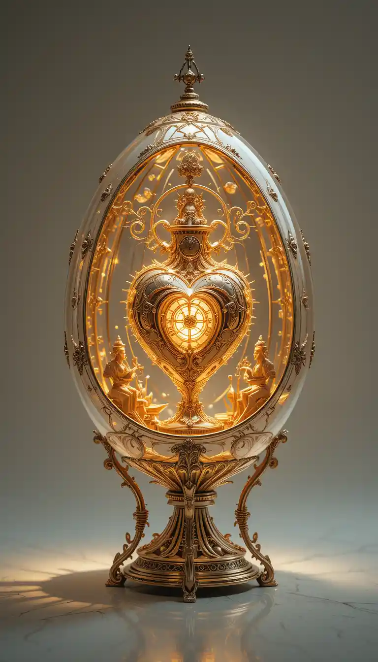 Photorealistic spaceship inside ornate crystal gold lamp